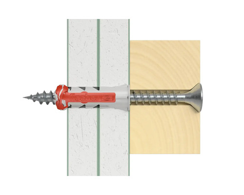 Hmoždinka Fischer se šroubem ve zdi a dřevě