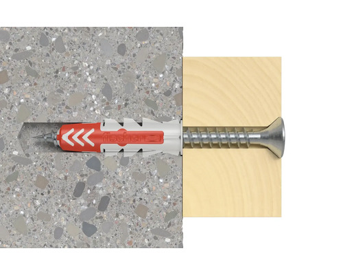 Hmoždinka Fischer se šroubem v betonu a dřevě