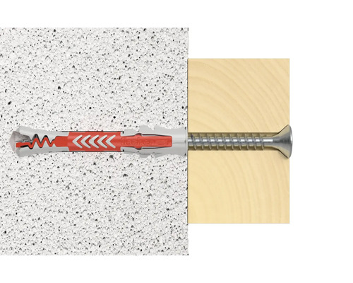 Hmoždinka Fischer se šroubem ve zdi a dřevě