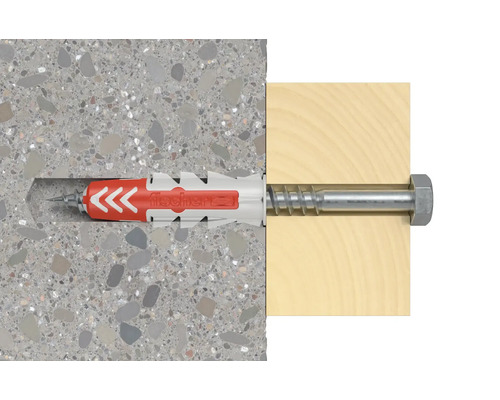 Hmoždinka Fischer v betonové stěně a dřevě