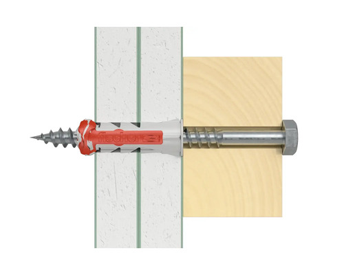 Hmoždinka Fischer se šroubem ve zdi a dřevě