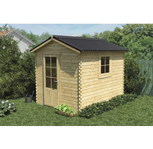 Dřevěný zahradní domek s dveřmi a oknem