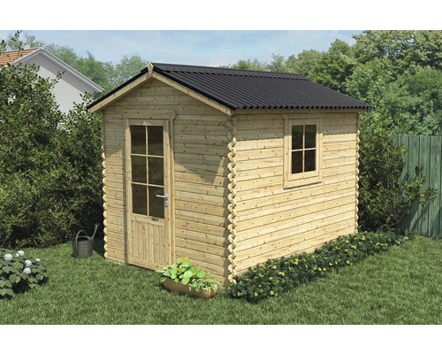 Dřevěný zahradní domek s dveřmi a oknem