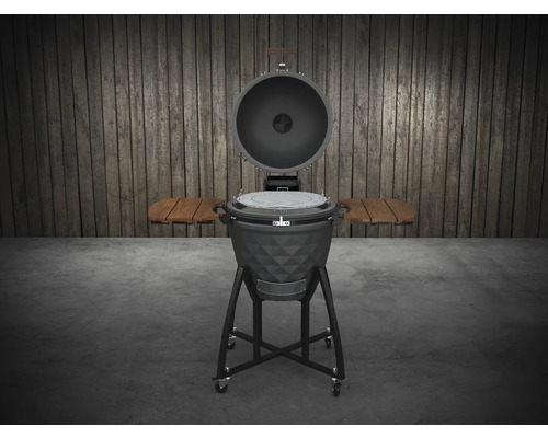 Keramický gril s otevřeným víkem a bočními stolky