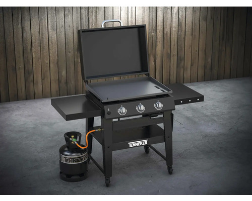 Plynový grilovací vozík Tenker s grilovací deskou, bočními policemi a plynovou lahví