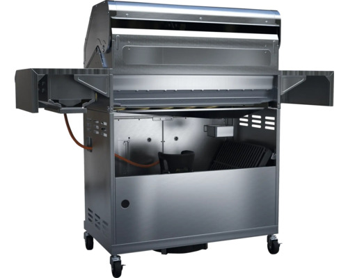 Nerezový plynový gril s kolečky a úložnými plochami