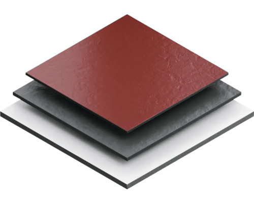 Izometrický pohled na tři panely v bílé, šedé a červené barvě