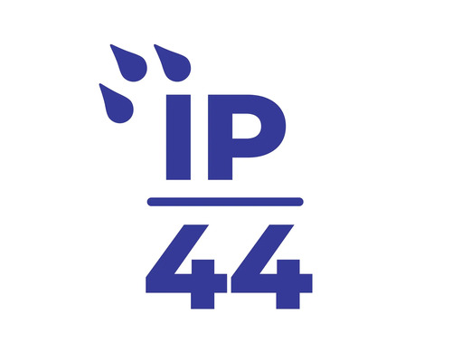 Symbol stupně krytí IP44: Ochrana proti vniknutí pevných cizích těles o průměru od 1 milimetru a ochrana proti stříkající vodě.