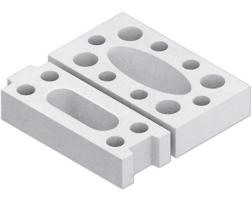 Dvě tvárnice z pórobetonu s otvory a vybráními