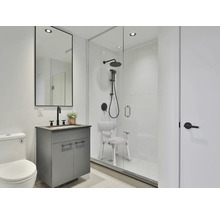 Koupelna se sprchou, skříňkou pod umyvadlo, zrcadlem a toaletou