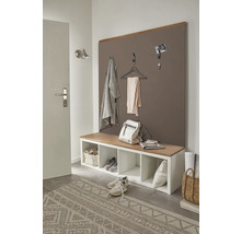 Předsíň s šatním panelem, lavice s úložným prostorem, koberec a dekorace