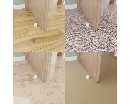 Koláž různých podlahových krytin s dveřmi a dveřním dorazem