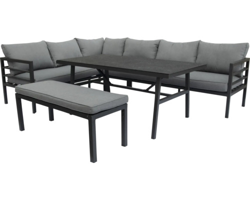 Zahradní nábytek s rohovou pohovkou, stolem a lavicí