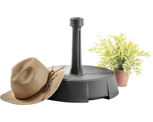 Stojan na slunečník se slaměným kloboukem a dekorací