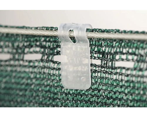 Upevňovací klip pro síť na ochranu soukromí na ocelovém laně