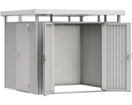 Kovový zahradní domek s dvoukřídlými a jednokřídlými dveřmi