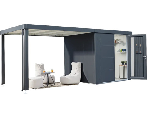 Moderní zahradní domek se střechou a posezením