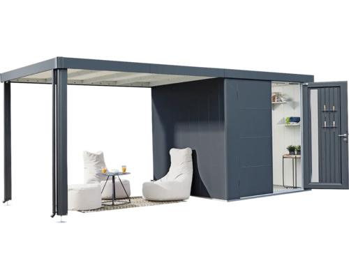 Kryté posezení s úložným prostorem, sedadly a odkládacím stolem