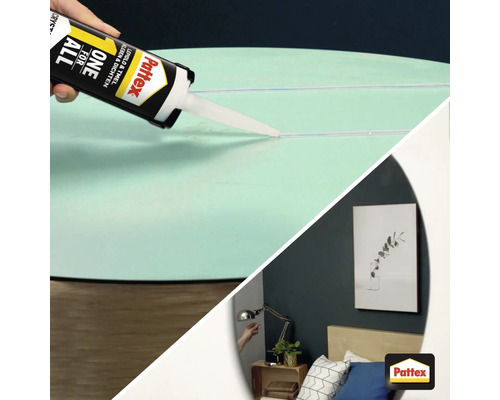 Aplikace tmelu Pattex Lepení Těsnění s montážním lepidlem na povrch a ložnice s dekorací