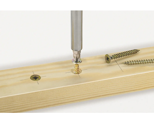 Šroub se šroubuje šroubovákem do dřevěné desky