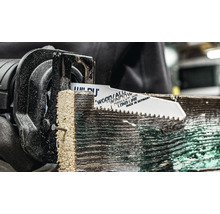 Šavlová pila řeže dřevo s pilou na kov