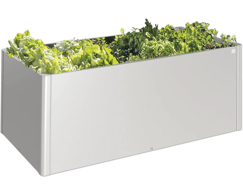Kovový vyvýšený záhon osázený salátem