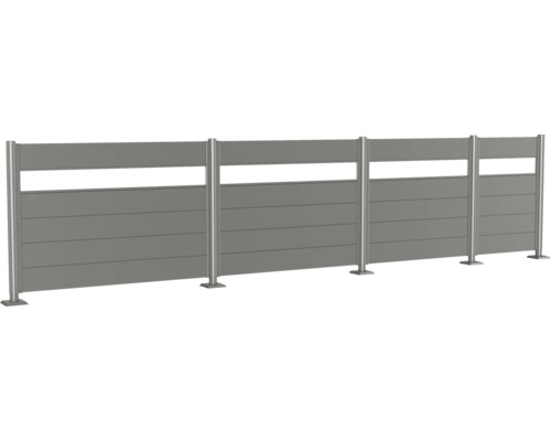 Hliníkový plot pro ochranu soukromí s vodorovnými panely a nerezovými sloupky