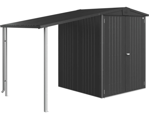 Kovový zahradní domek s markýzou pro uložení zahradního nářadí a nástrojů