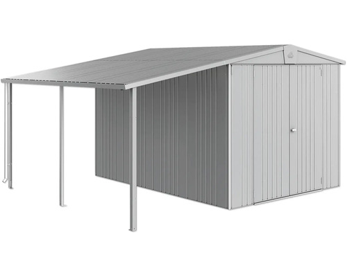 Kovový zahradní domek s přístřeškem pro další úložný prostor