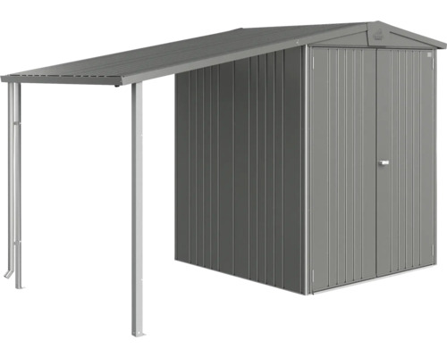 Kovový zahradní domek s přístřeškem na zahradu