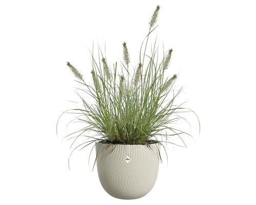 Tráva v květináči s žebrovaným vzorem a logem Elho