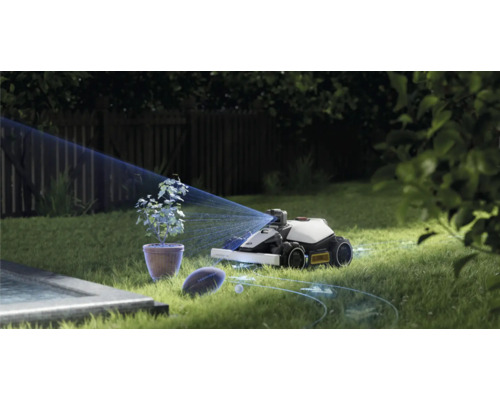 Zahrada s robotickou sekačkou, která nastavuje virtuální obvodový drát.