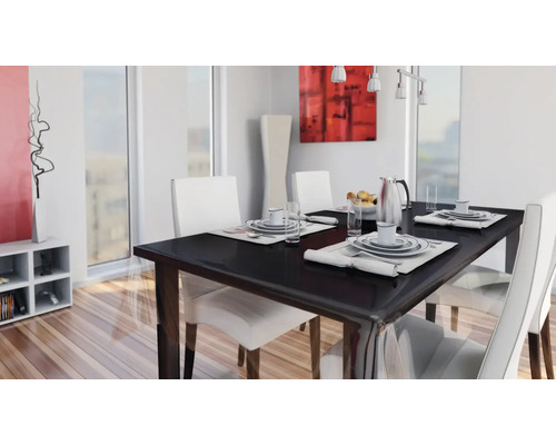 Světlá jídelna s jídelním stolem a židlemi