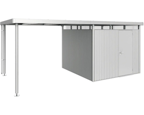 Kovová veranda s kůlnou na nářadí a dveřmi