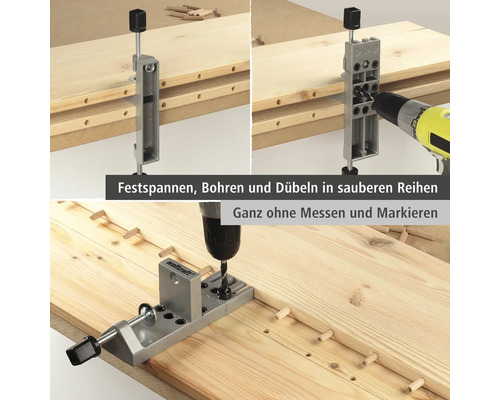 Přípravek pro kolíkování s vrtačkou na dřevěných deskách