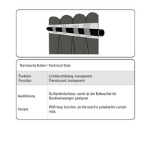 Technické údaje ozdobného šátku s funkcí smyčky pro záclonové tyče