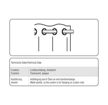 Technické údaje: Průsvitné, neprůhledné. Zavěšení pomocí oček na záclonovou tyč.