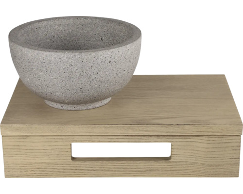 Dekorativní mísa z kamene na dřevěné krabici