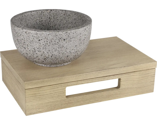 Dekorativní mísa na dřevěné krabici