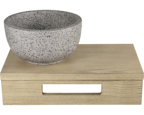 Dekorativní mísa na dřevěné krabici