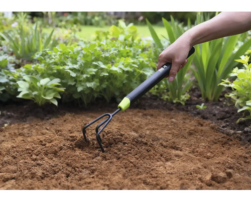 Zahradní kultivátor se používá k prokypření půdy v zahradním záhonu