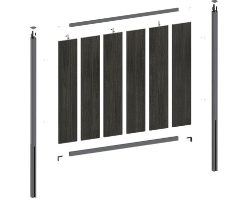 Stavebnice terasového plotu s plotovými latěmi a rámem pro montáž