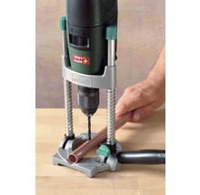 Vrtací stojan Wolfcraft s vrtačkou a měděnou trubkou