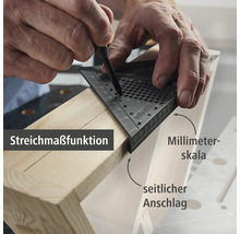 Osoba používá úhelník k označení čáry na kusu dřeva