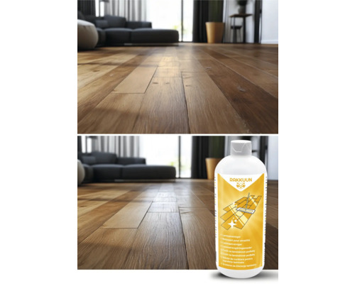 Scéna s laminátovou podlahou a čističem laminátu od Rakkuun