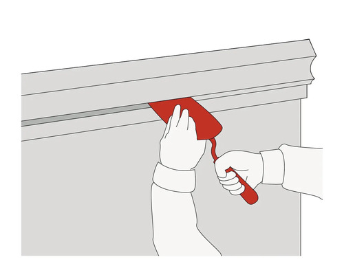 Ilustrace osoby používající špachtli k spárování