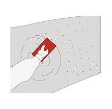 Ilustrace ruky, která pomocí hladítka omítá stěnu