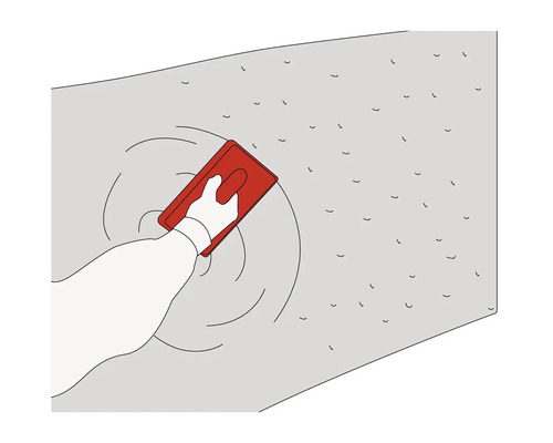 Ilustrace ruky, která pomocí hladítka omítá stěnu