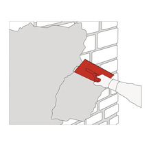 Ilustrace osoby nanášející omítku na zeď pomocí hladítka