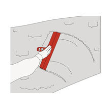 Ilustrace ruky, která používá špachtli k dekoraci stěn.